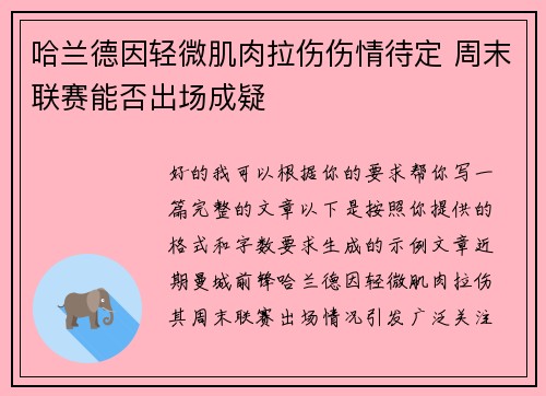 哈兰德因轻微肌肉拉伤伤情待定 周末联赛能否出场成疑